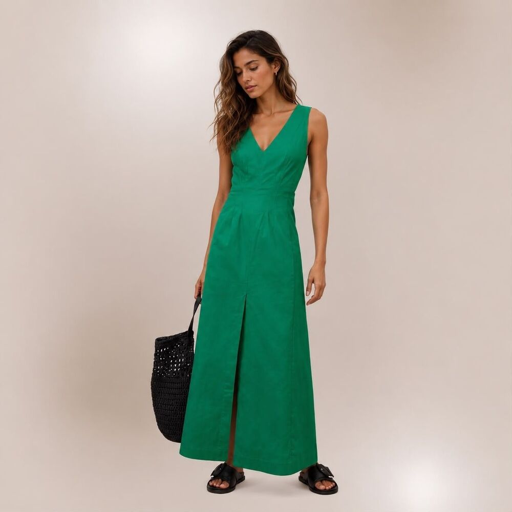 BANANA REPUBLIC Womens New Maxi Dress 0 Petite Sheath Linen Blend Green